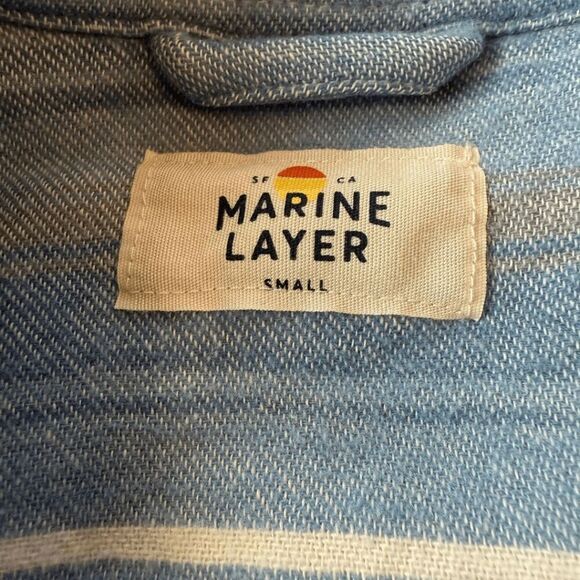 Marine Layer Men's Striped Long Sleeve Flannel Holden Overshirt Blue Cream Small - Picture 3 of 6